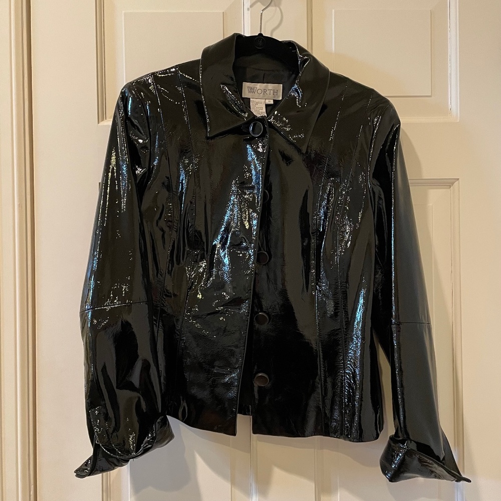 Worth Faux Black Patent Jacket